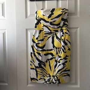 Strapless Yellow Black Floral Dress